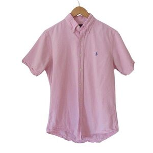 Ralph Lauren Prepster Seersucker Shirt Small Pink White Striped Button Down